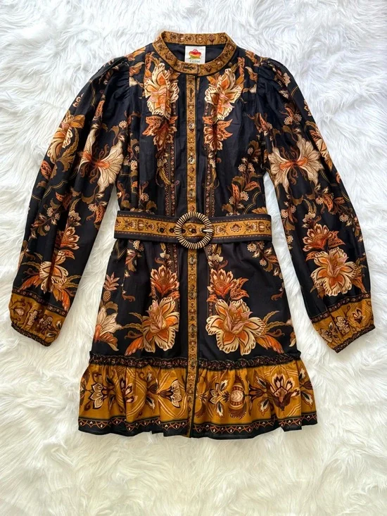FARM Rio Majestic Garden Black Floral Belted Mini Dress, NWT 🇧🇷 - Picture 7 of 16